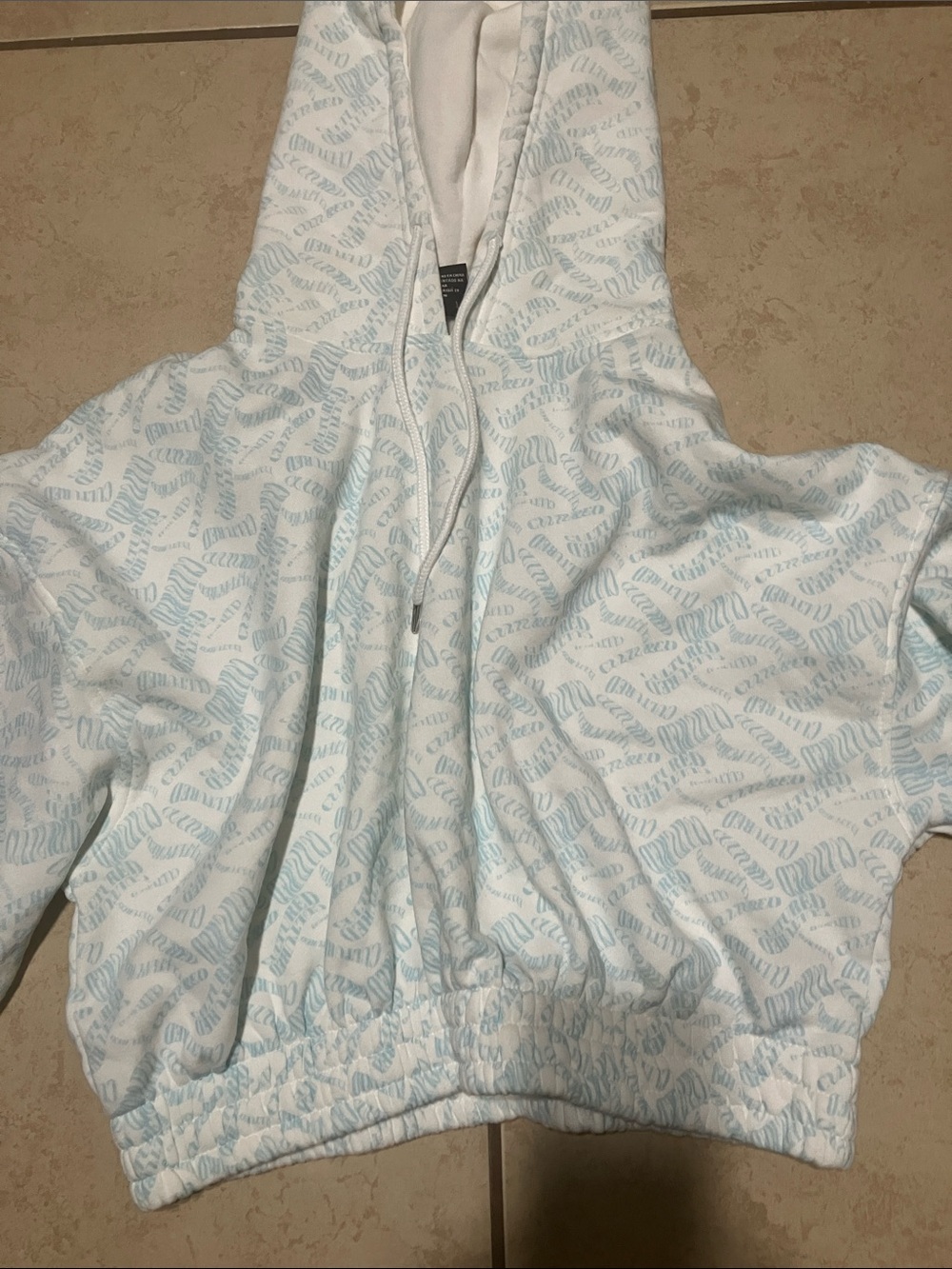 White
 Hoodie with Light Blue Wave Print